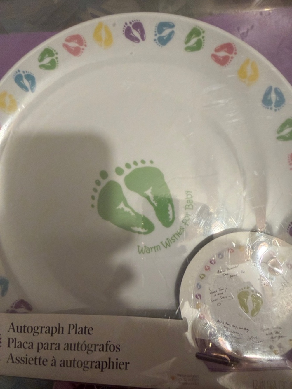 Wilton Baby Footprint Autograph Plate in Green with Multicolor Accents